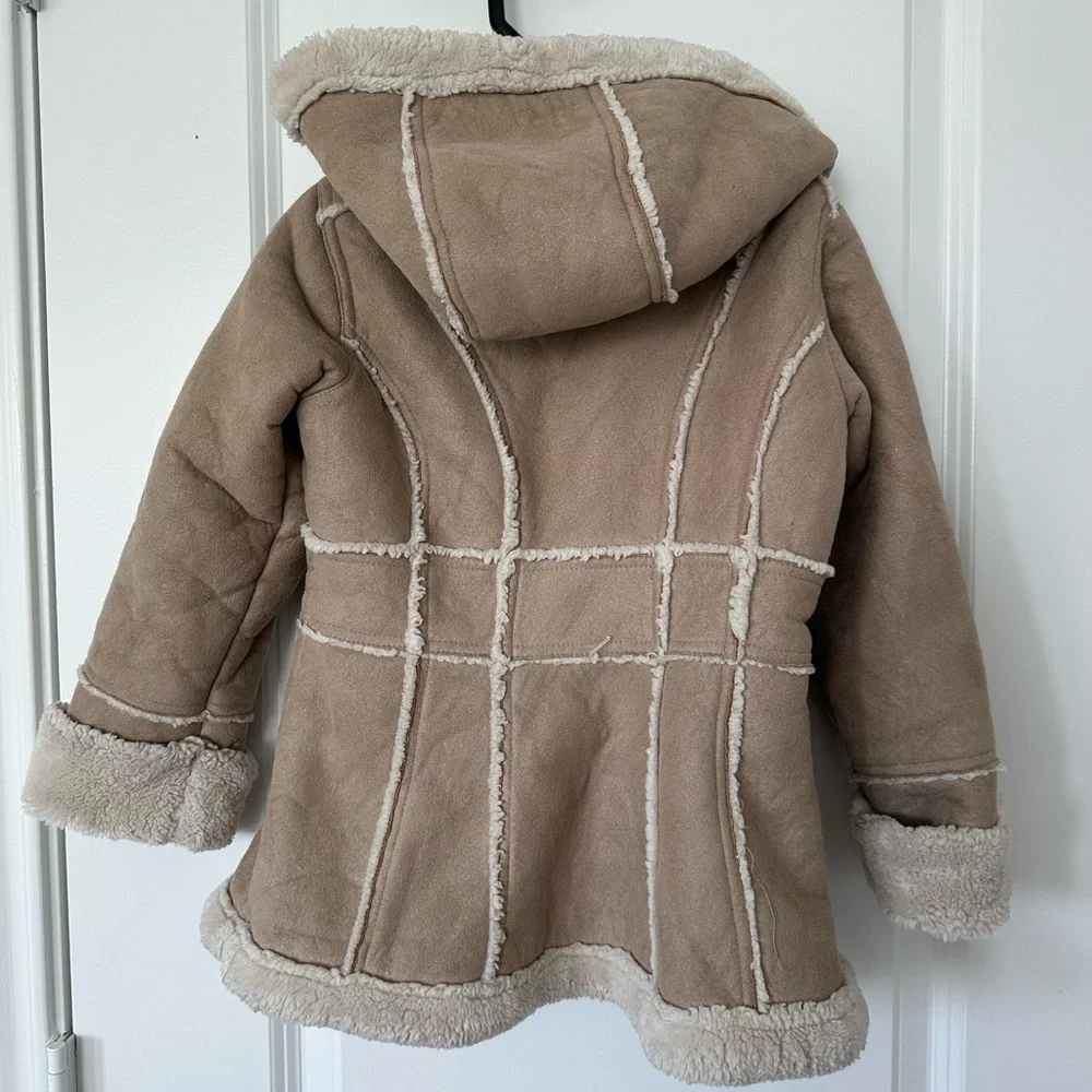 Hawke & Co Tan Faux Shearling Hooded Puffer Jacket for Kids